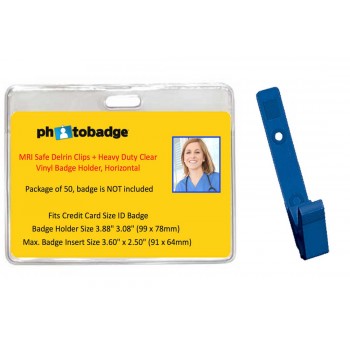 MRI Safe Clips and Horizontal PVC Badge Holder- 50 pack